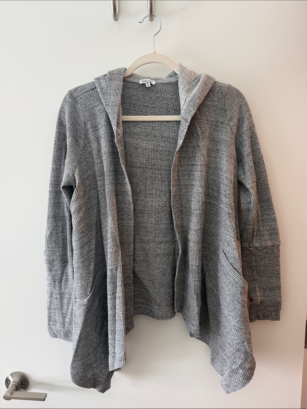 Splendid Gray Hooded Open-Front Knit Cardigan